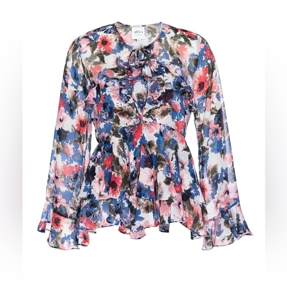 MISA Los Angeles Damaris Top Floral Ruffle Blouse Size XSmall - Picture 6 of 12